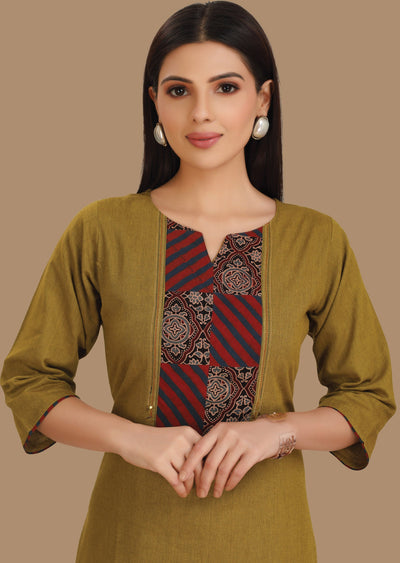 Mehndi Green Cotton Kurti Straight Cut 