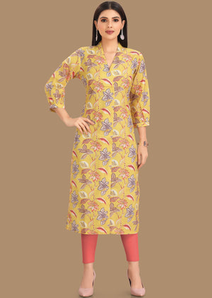 Yellow Linen Kurti Staright Cut