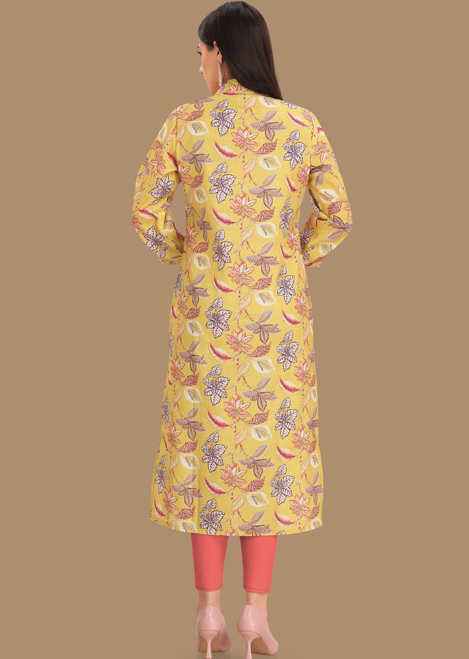 Yellow Linen Kurti Staright Cut