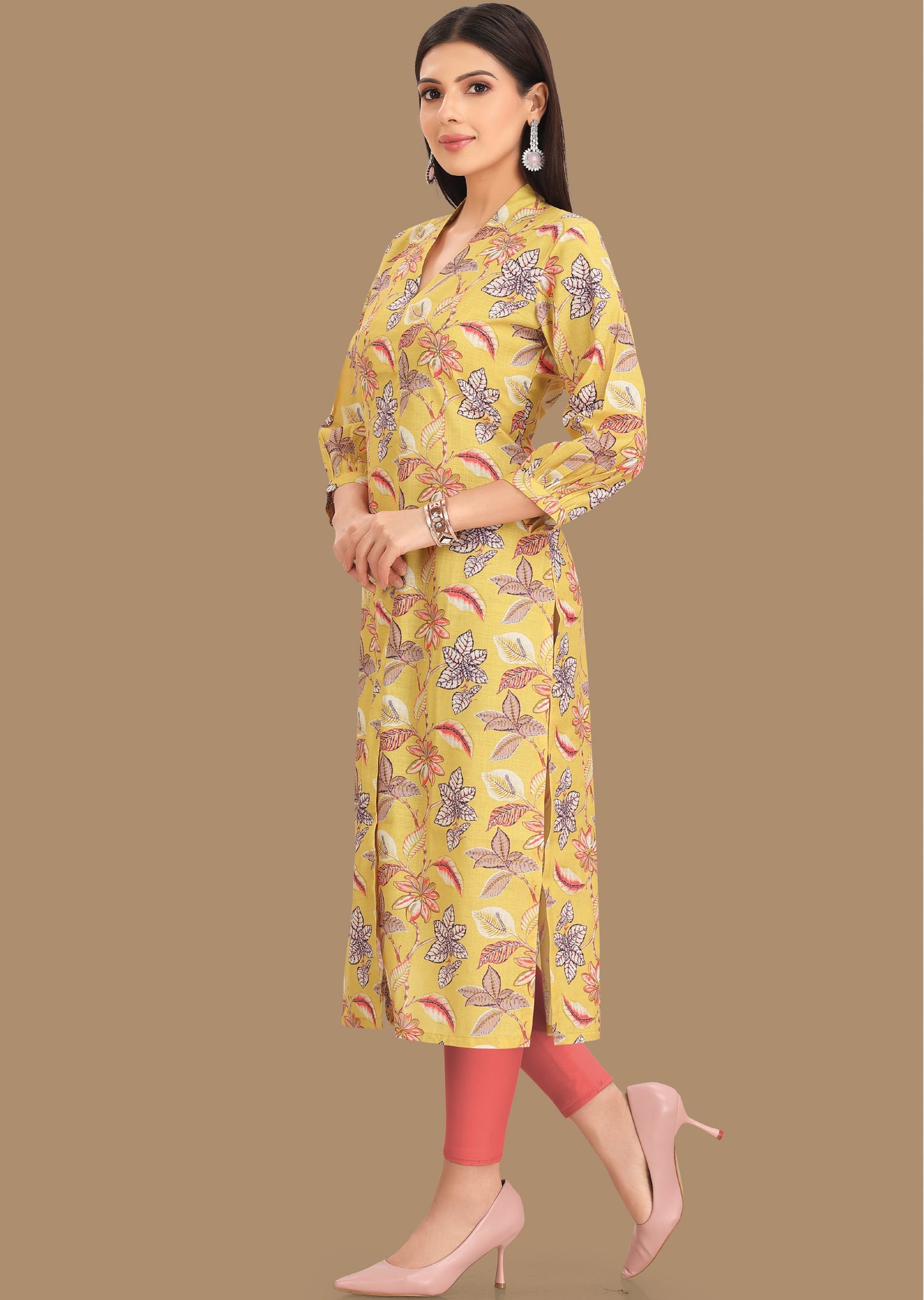 Yellow Linen Kurti Staright Cut