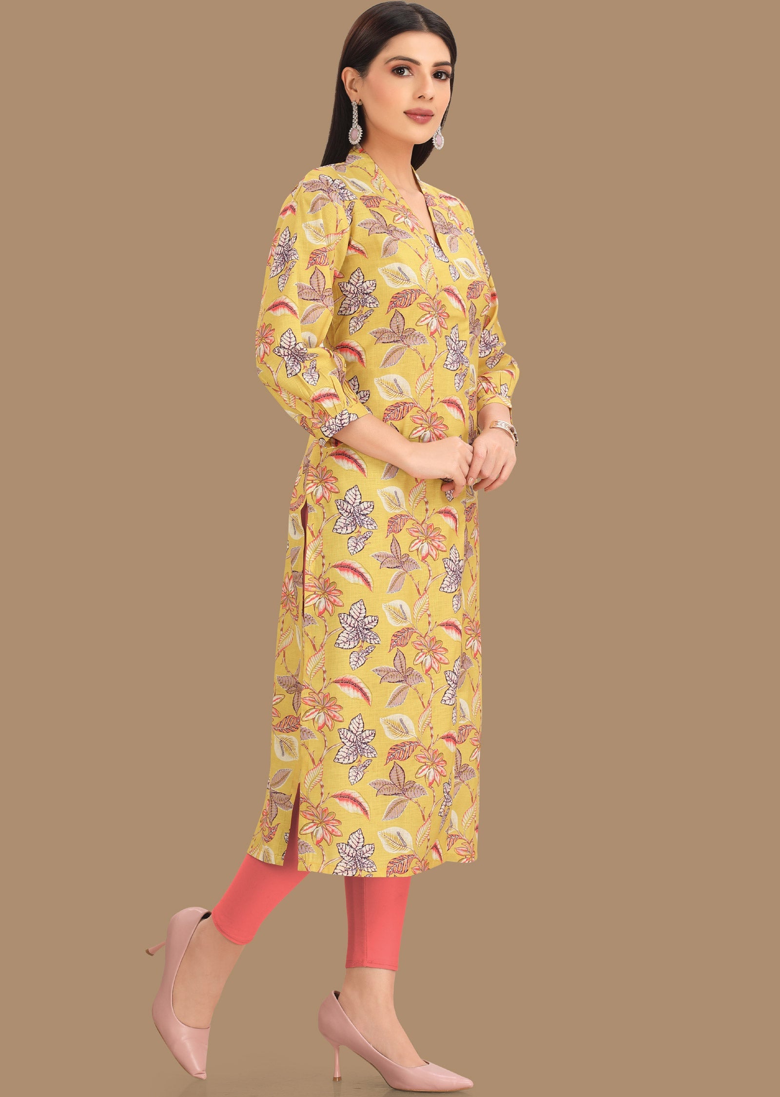 Yellow Linen Kurti Staright Cut