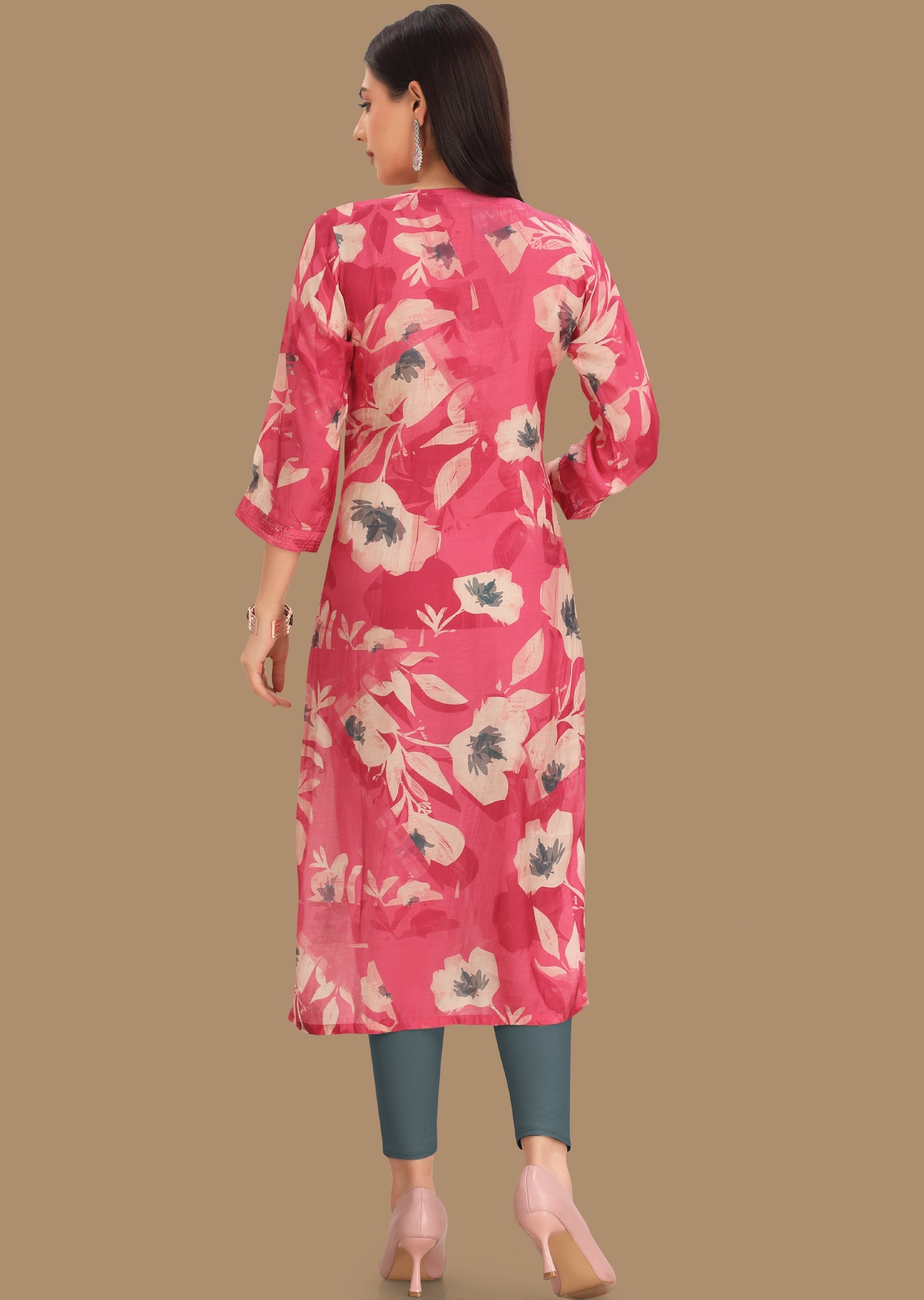 Pink Muslin Kurti Staright Cut