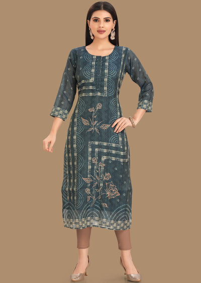 Rama Blue Tissue Kurti Staright Cut