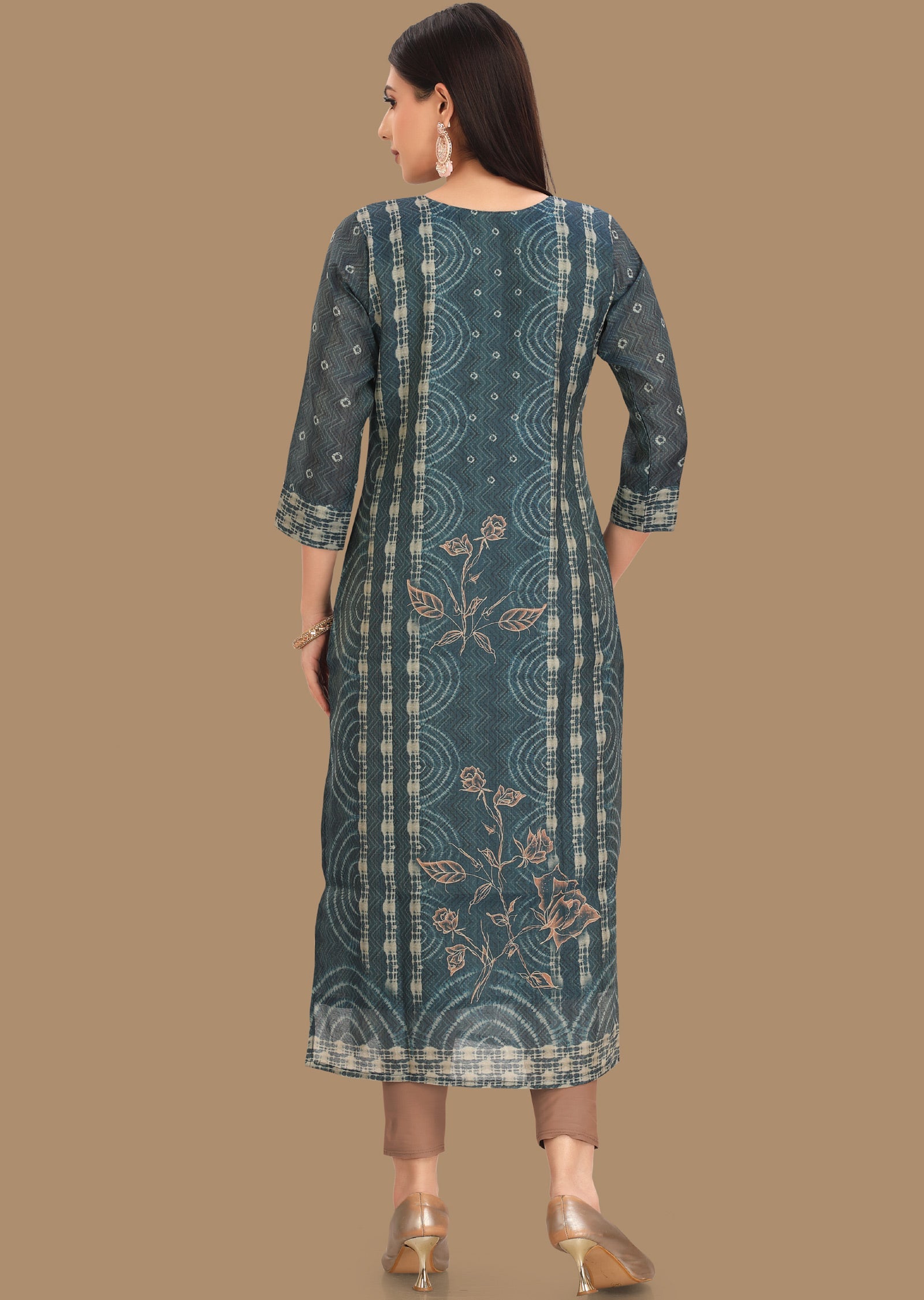 Rama Blue Tissue Kurti Staright Cut