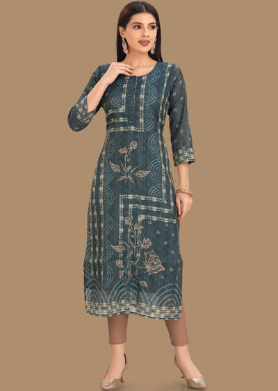 Rama Blue Tissue Kurti Staright Cut