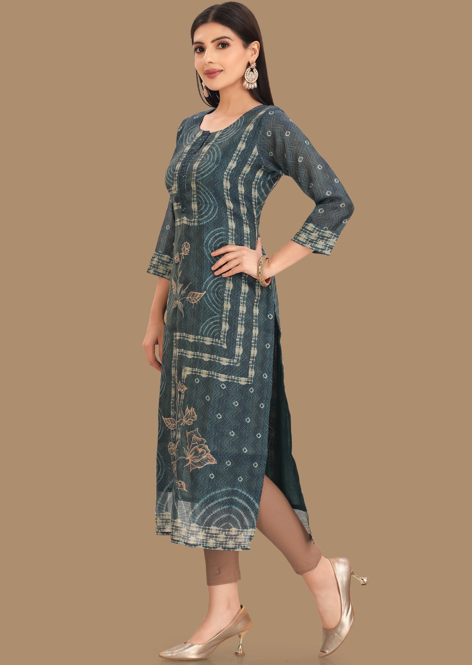 Rama Blue Tissue Kurti Staright Cut