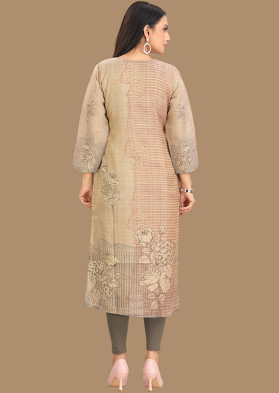 Fawn Tissue Silk Kurti Straight Cut