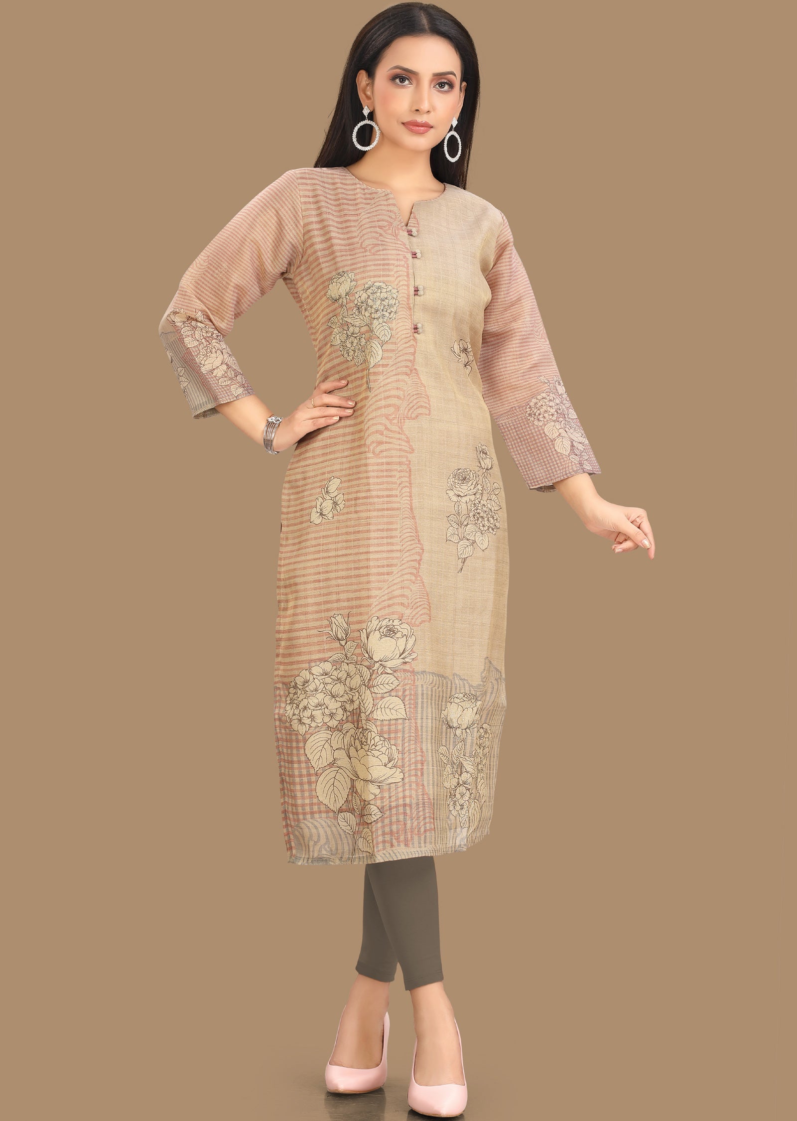 Fawn Tissue Silk Kurti Straight Cut