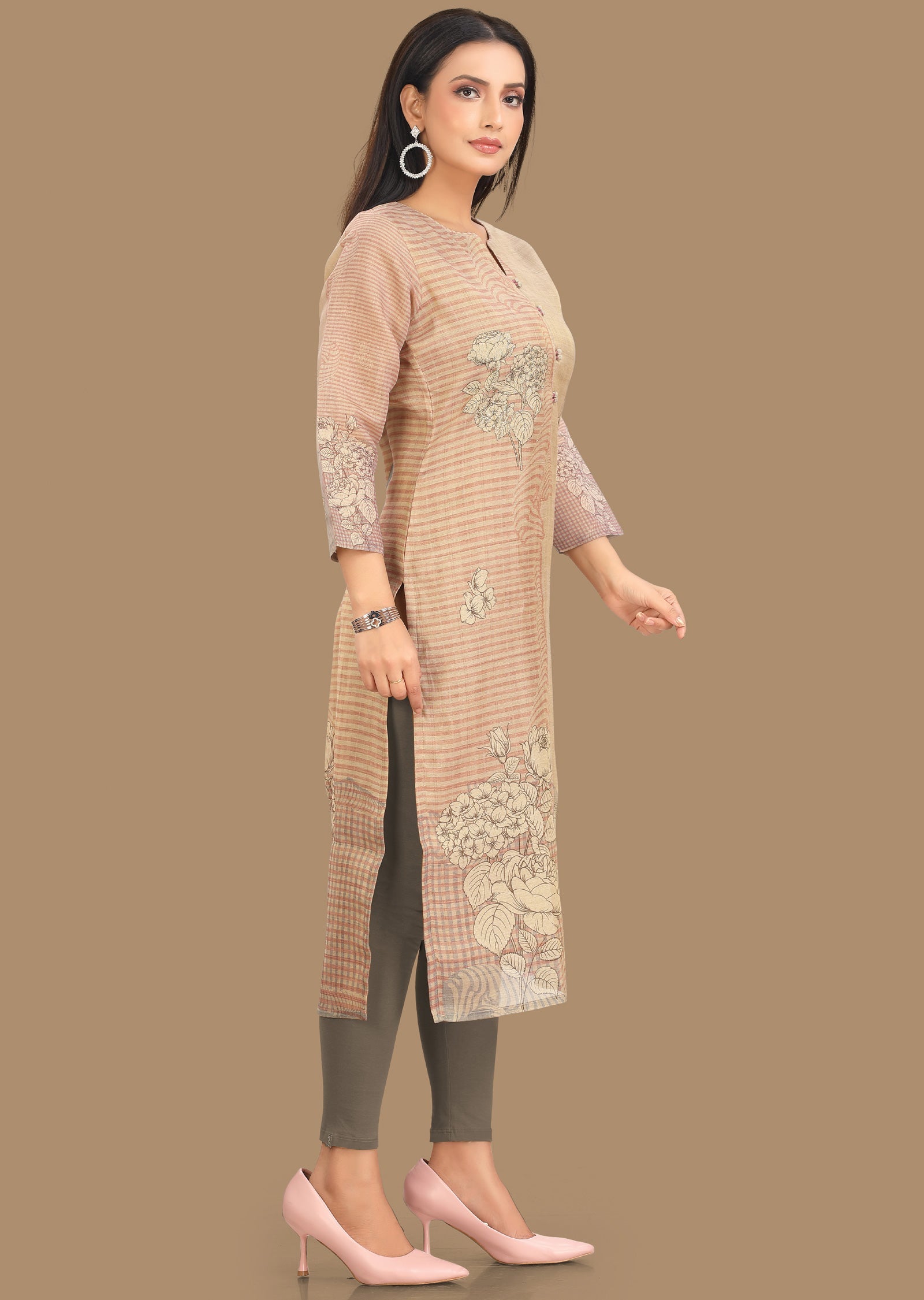 Fawn Tissue Silk Kurti Straight Cut