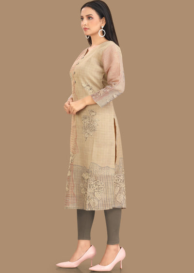 Fawn Tissue Silk Kurti Straight Cut