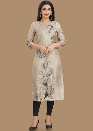 Grey Dola Silk Kurti Straight Cut