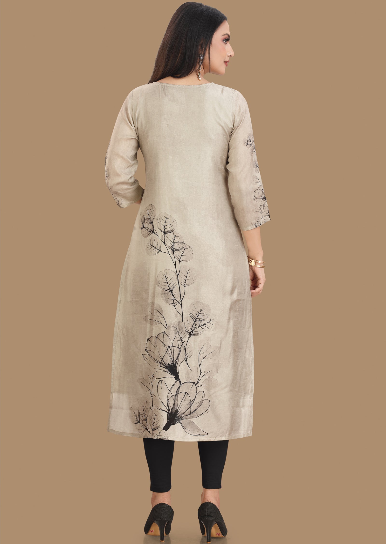 Grey Dola Silk Kurti Straight Cut