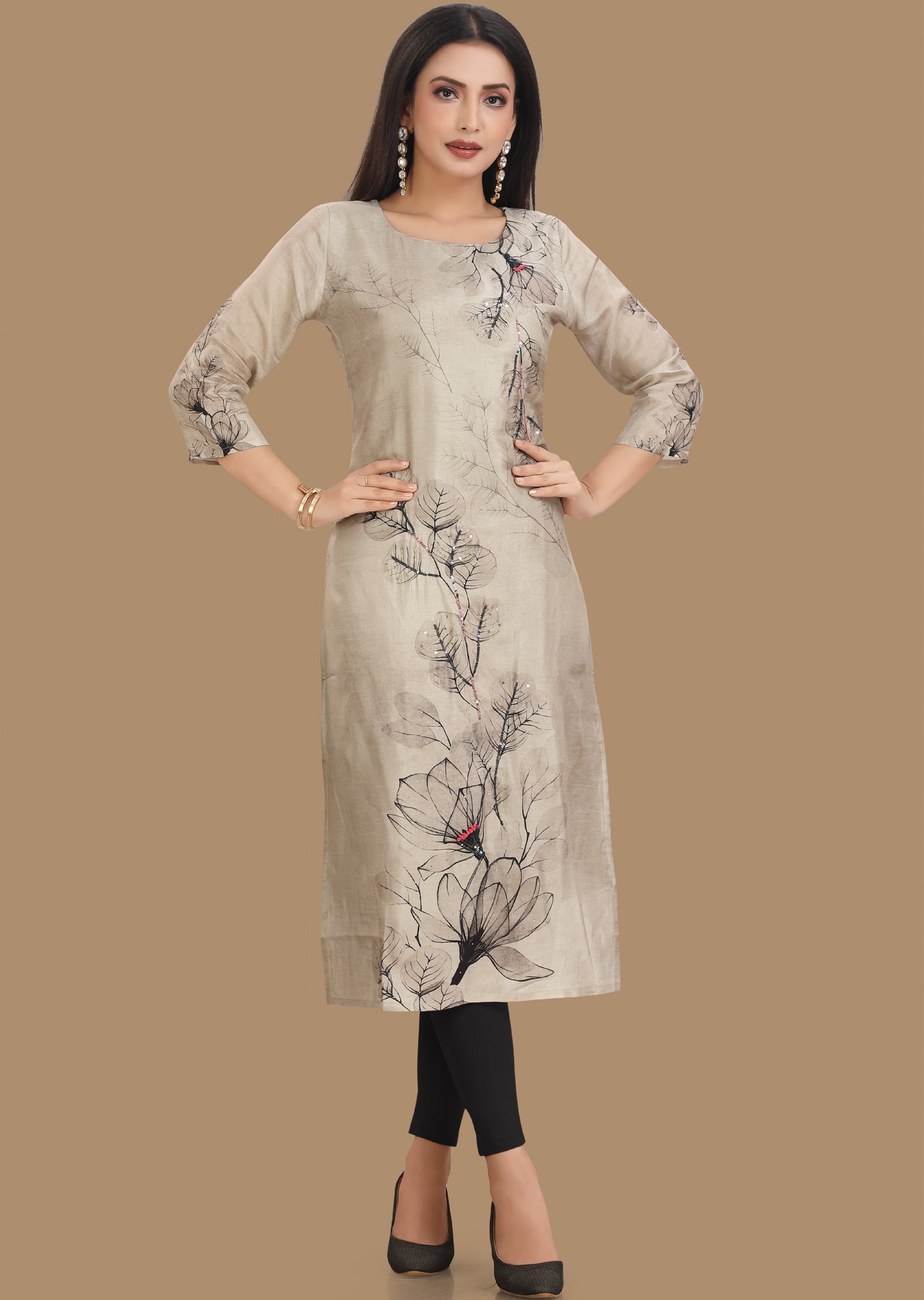 Grey Dola Silk Kurti Straight Cut