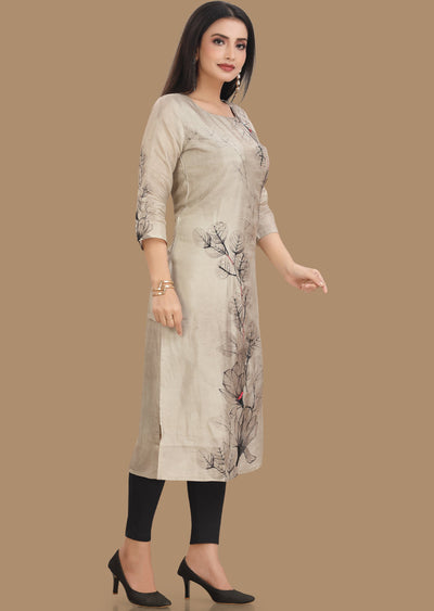 Grey Dola Silk Kurti Straight Cut