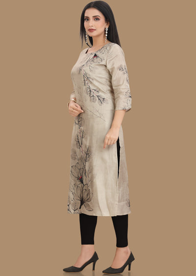 Grey Dola Silk Kurti Straight Cut