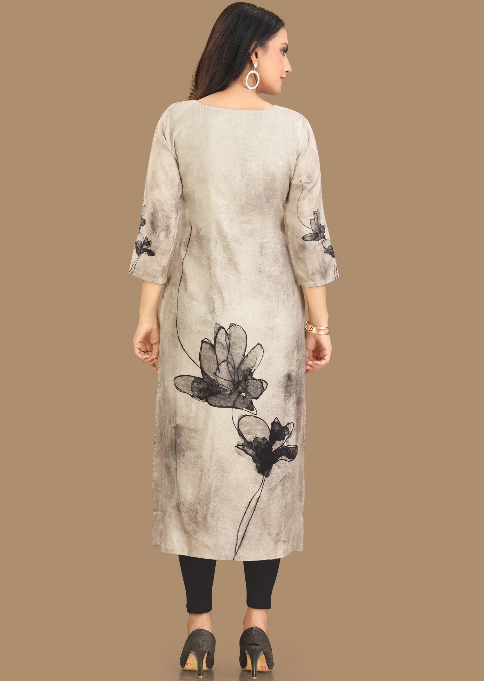 Grey Dola Silk Kurti Straight Cut