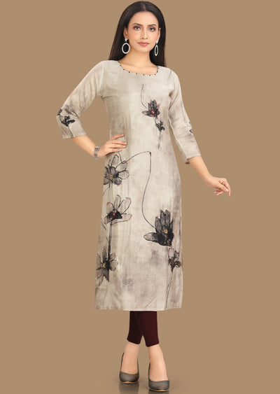 Grey Dola Silk Kurti Straight Cut