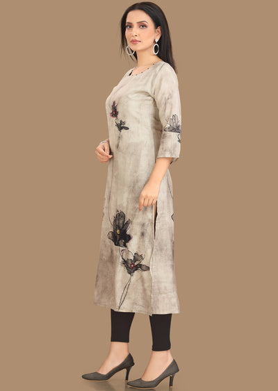 Grey Dola Silk Kurti Straight Cut