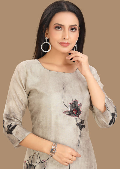 Grey Dola Silk Kurti Straight Cut