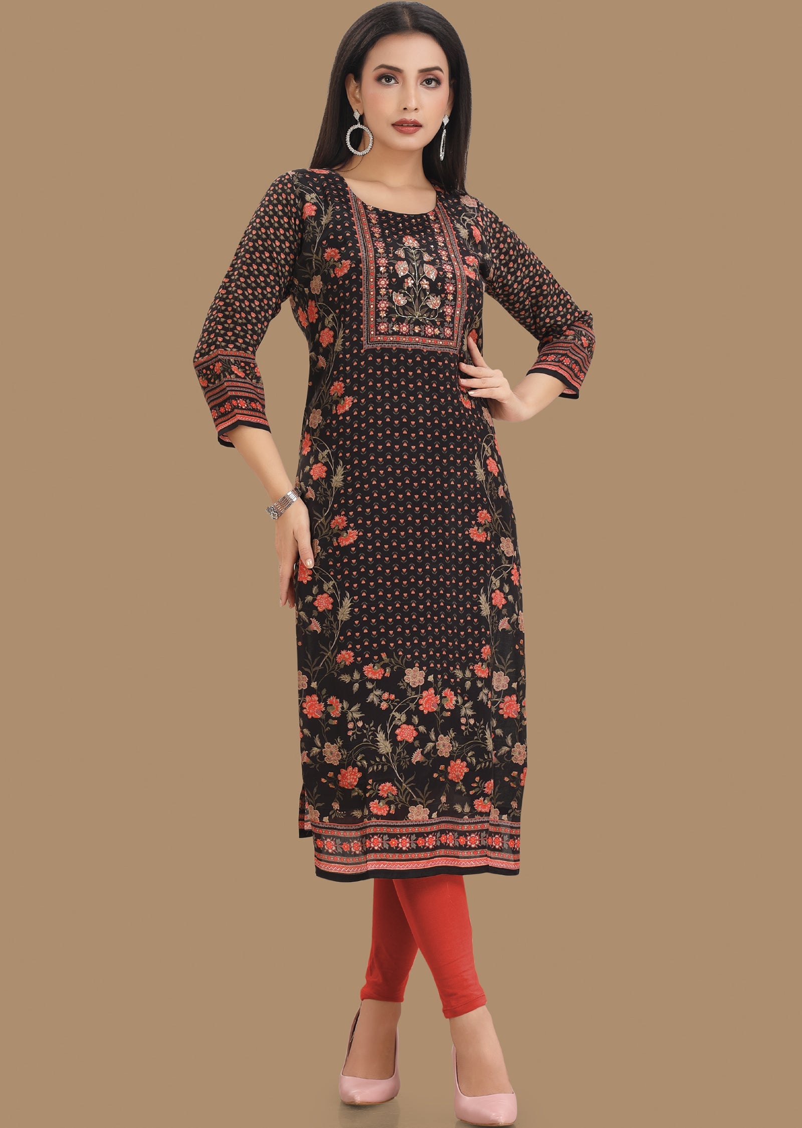 Black Crepe Kurti Straight Cut