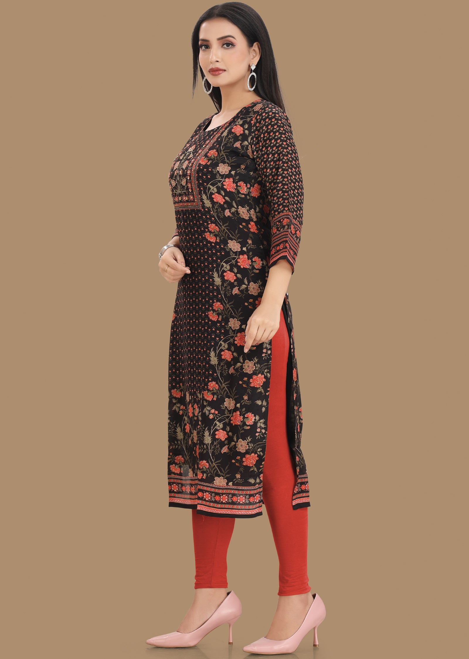 Black Crepe Kurti Straight Cut