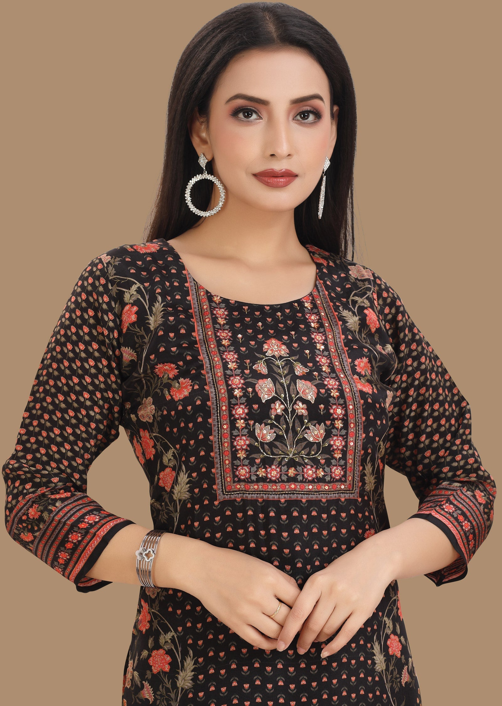 Black Crepe Kurti Straight Cut