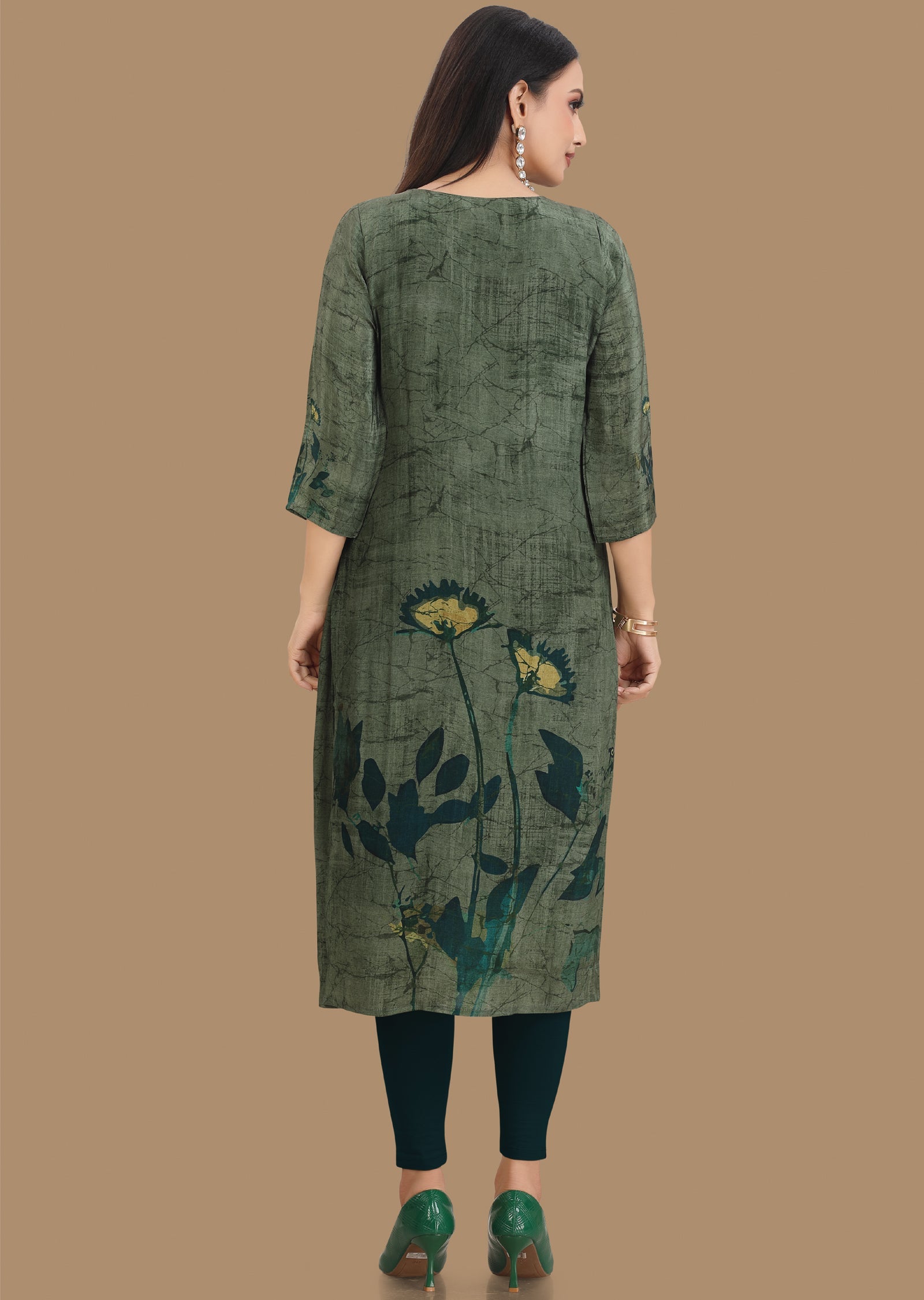 Green Crepe Kurti Straight Cut