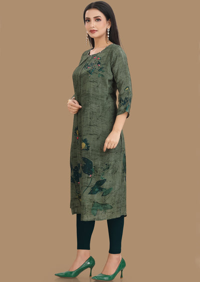 Green Crepe Kurti Straight Cut