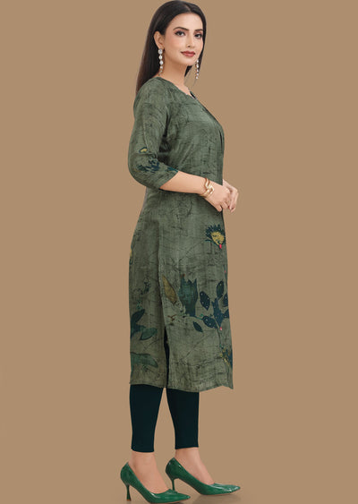 Green Crepe Kurti Straight Cut