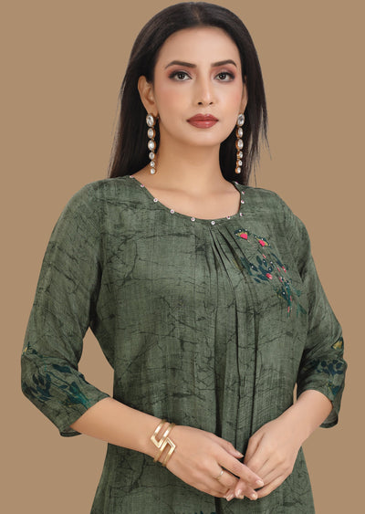 Green Crepe Kurti Straight Cut