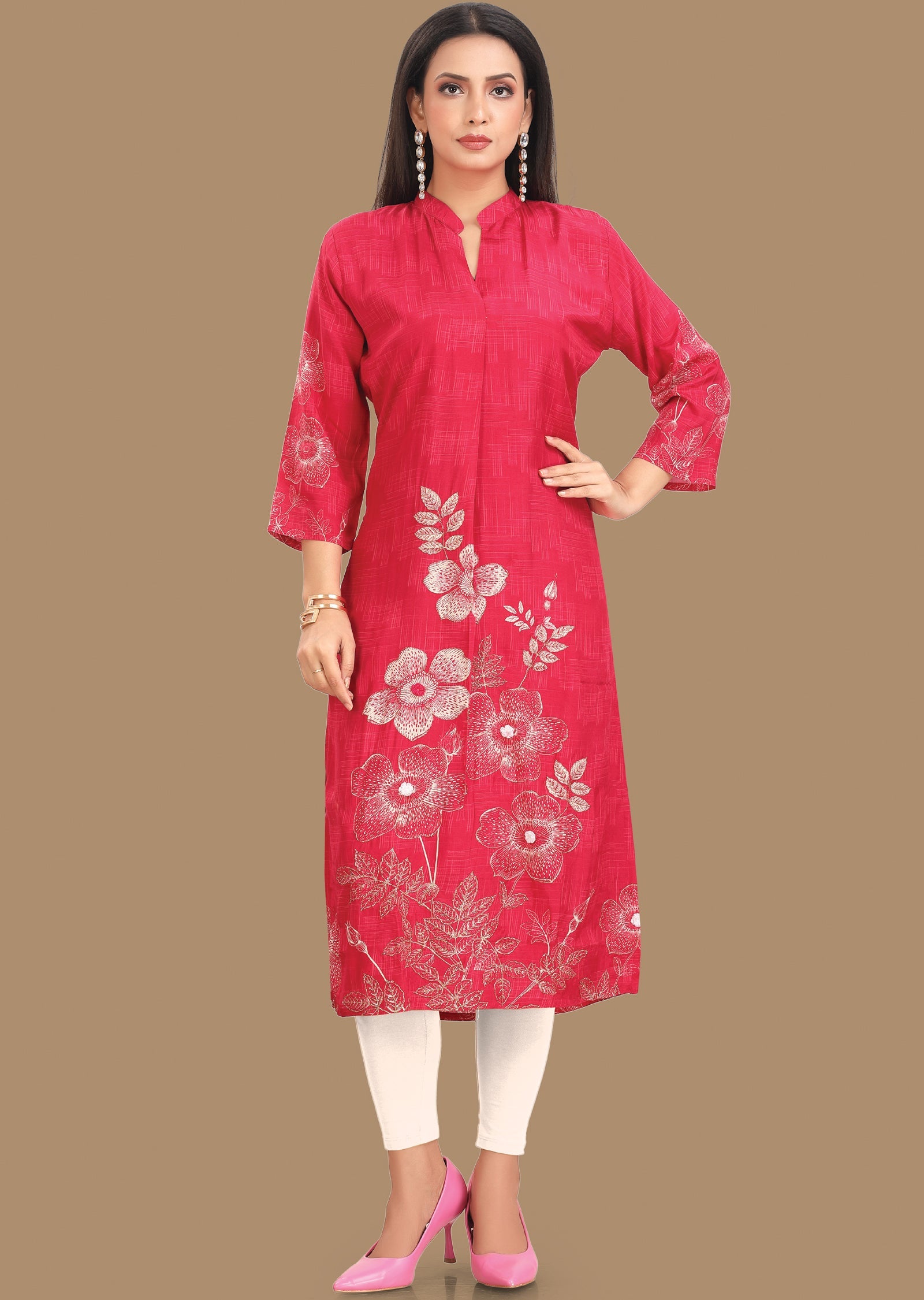 Rani Pink Dola Silk Kurti Straight Cut