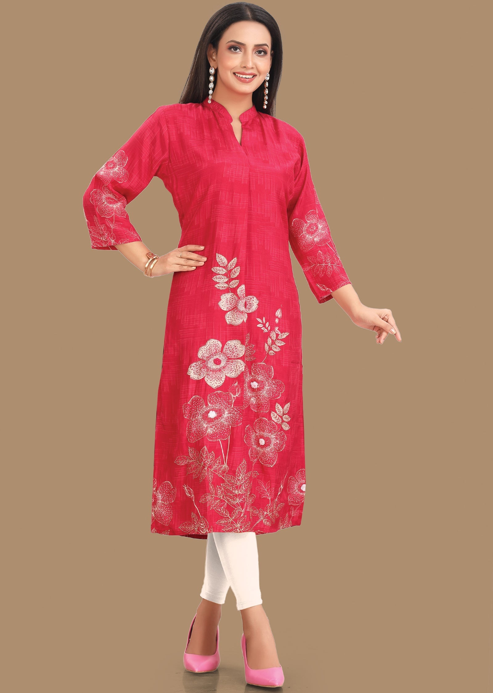 Rani Pink Dola Silk Kurti Straight Cut