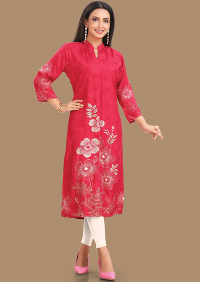 Rani Pink Dola Silk Kurti Straight Cut