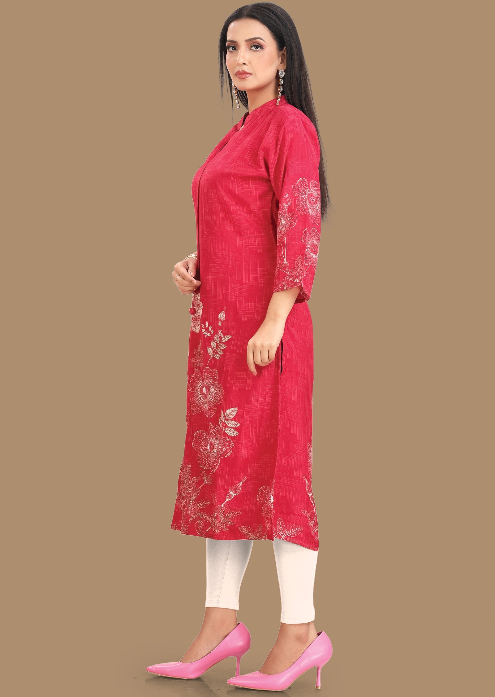 Rani Pink Dola Silk Kurti Straight Cut