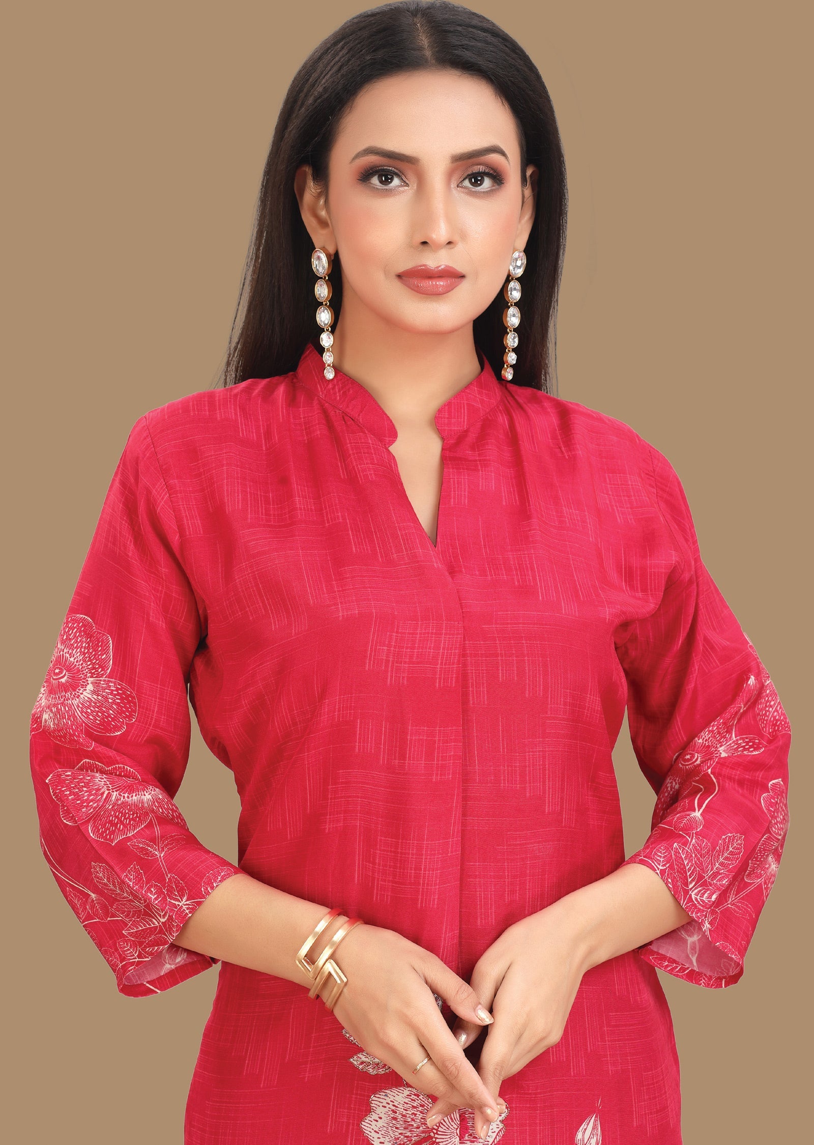 Rani Pink Dola Silk Kurti Straight Cut