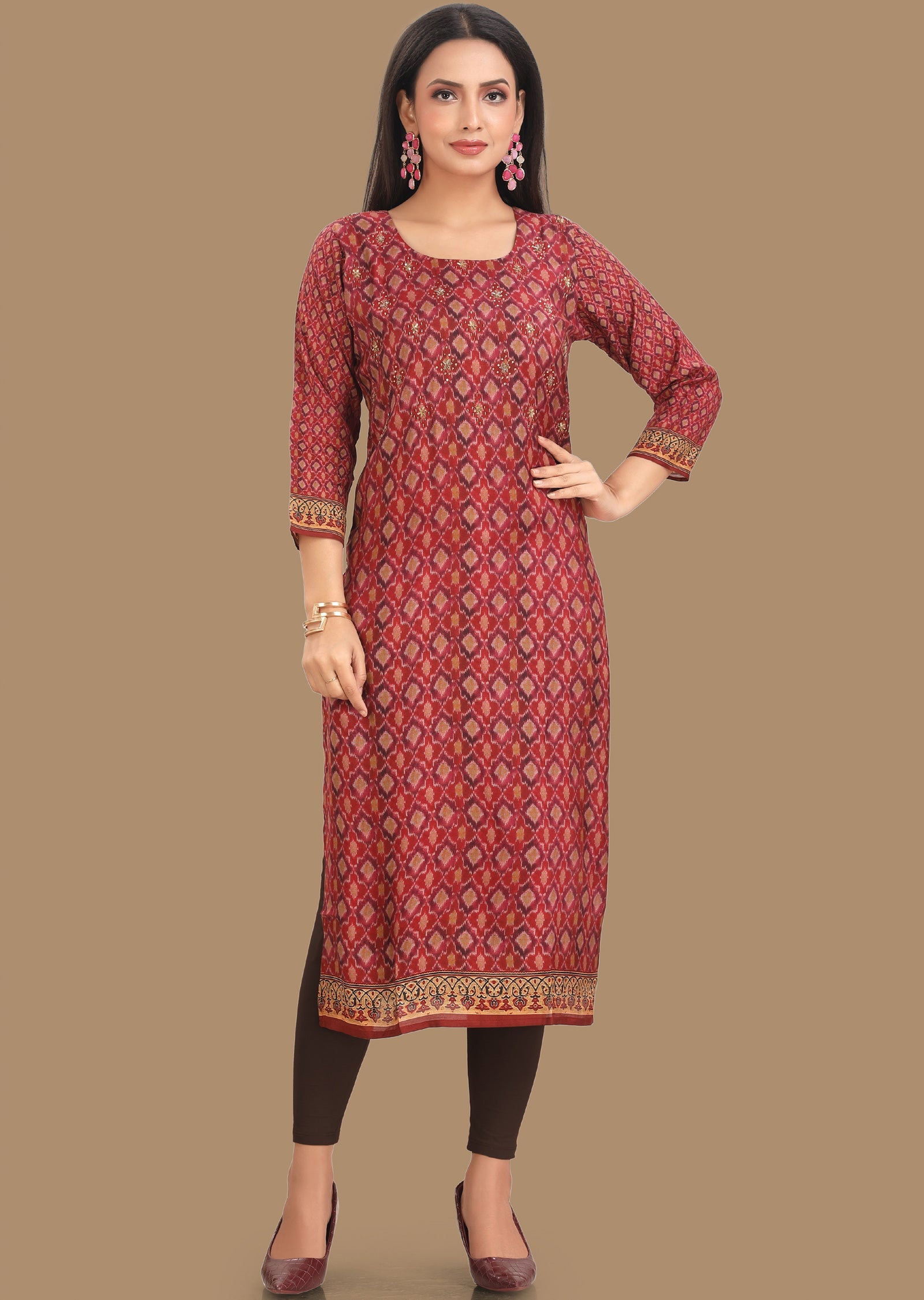 Maroon Soft Silk Kurti Straight Cut