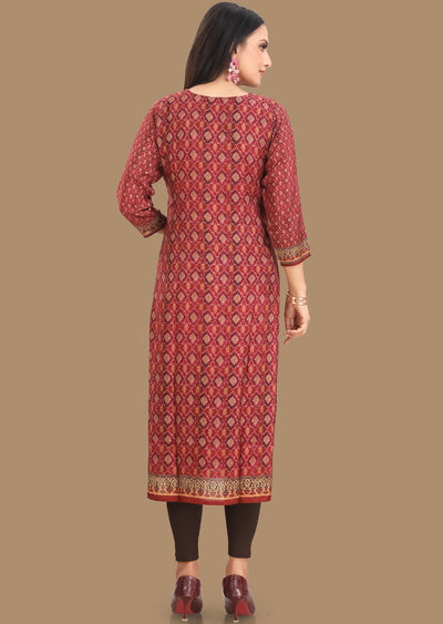 Maroon Soft Silk Kurti Straight Cut