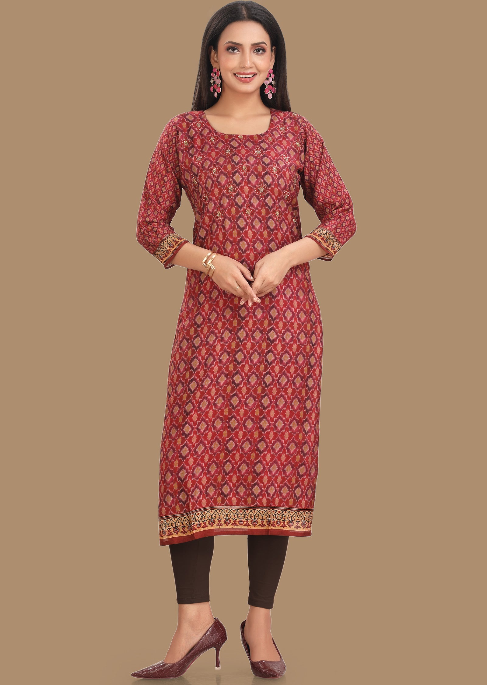 Maroon Soft Silk Kurti Straight Cut