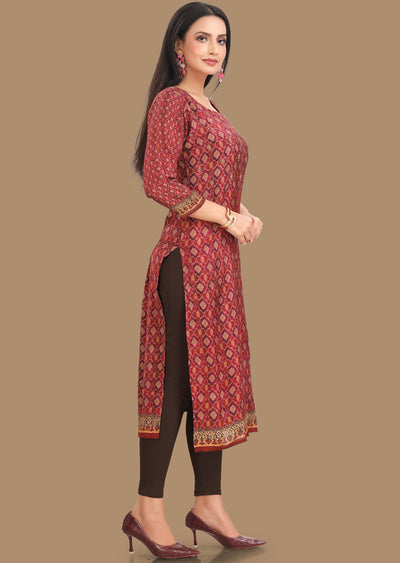 Maroon Soft Silk Kurti Straight Cut