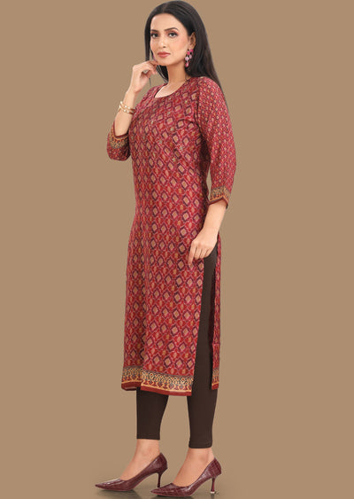 Maroon Soft Silk Kurti Straight Cut