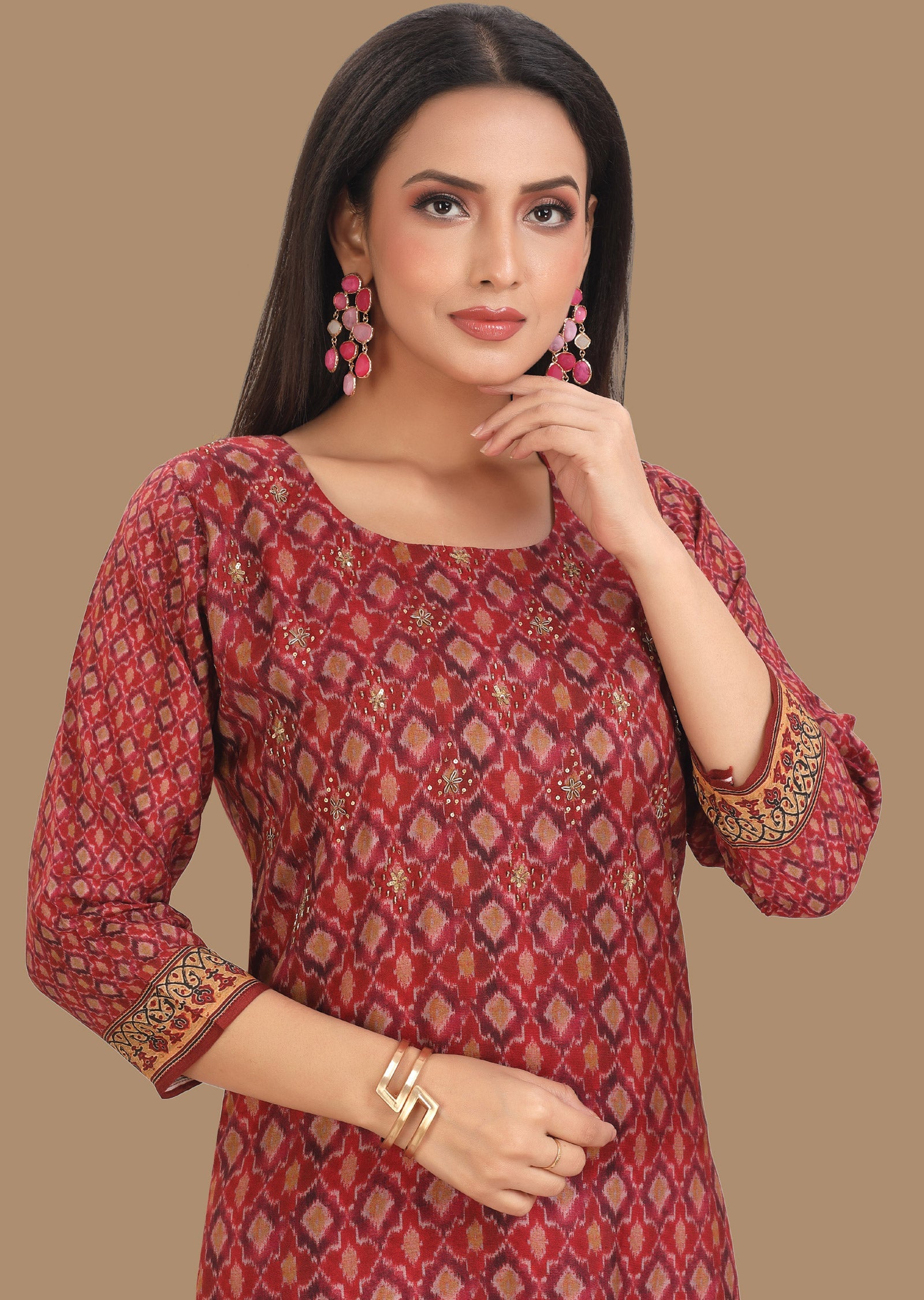 Maroon Soft Silk Kurti Straight Cut