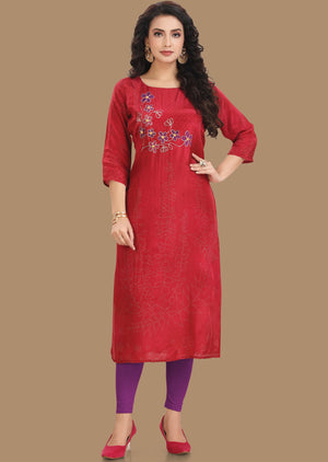 Maroon Crepe Kurti Straight Cut