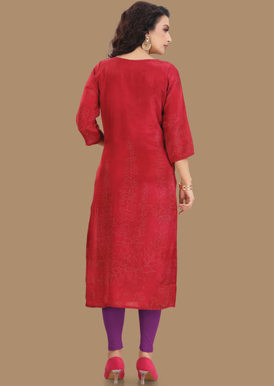 Maroon Crepe Kurti Straight Cut