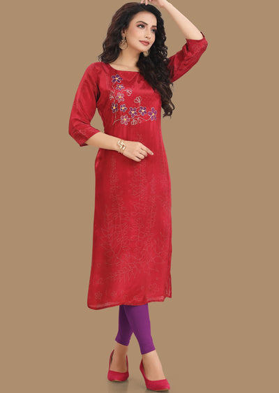 Maroon Crepe Kurti Straight Cut