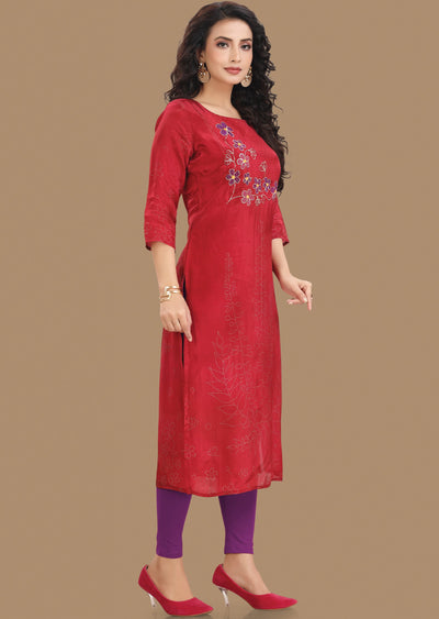 Maroon Crepe Kurti Straight Cut