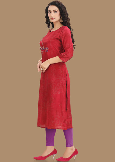 Maroon Crepe Kurti Straight Cut