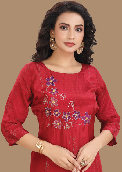 Maroon Crepe Kurti Straight Cut