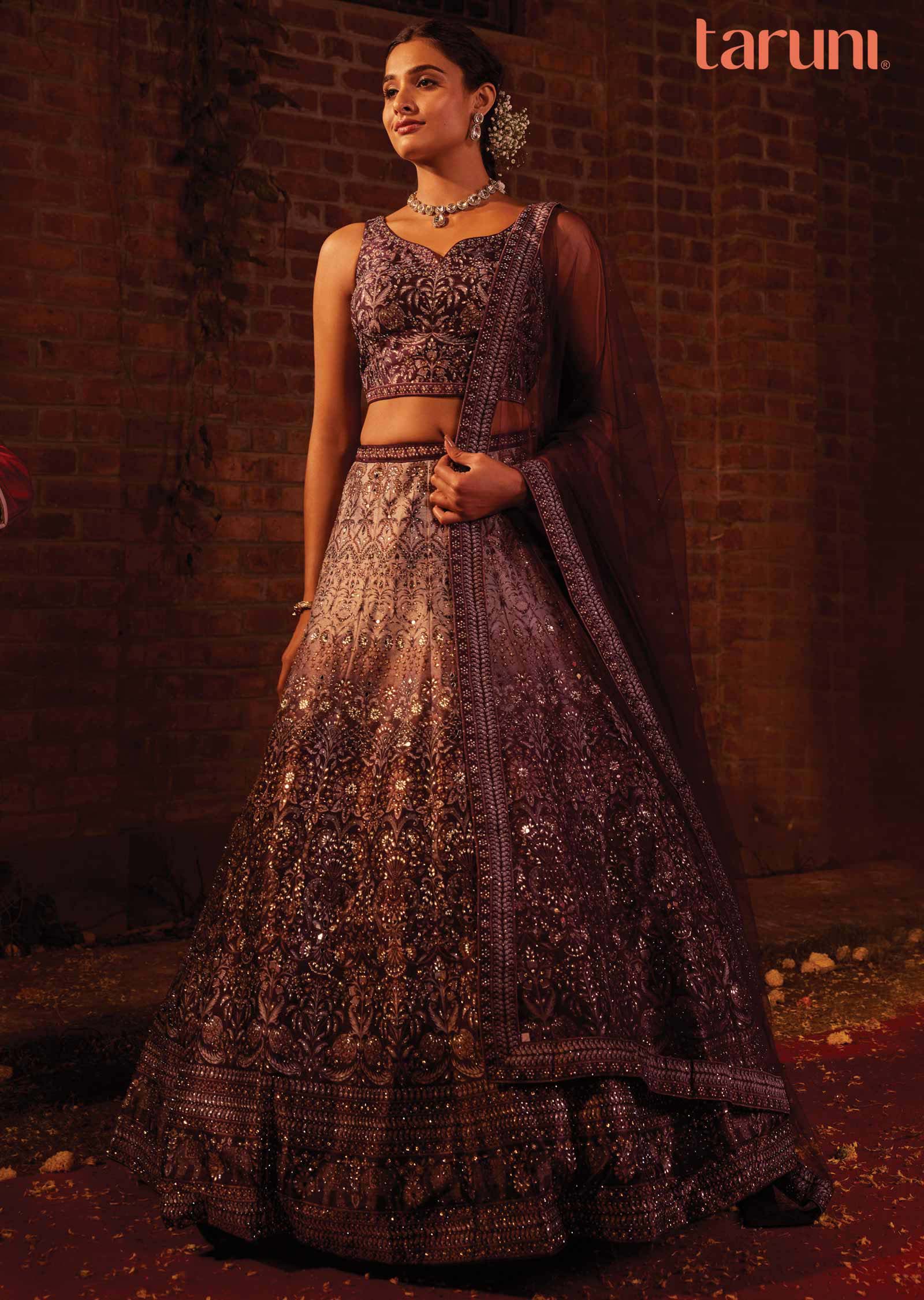 Wine Silk Printed lehenga