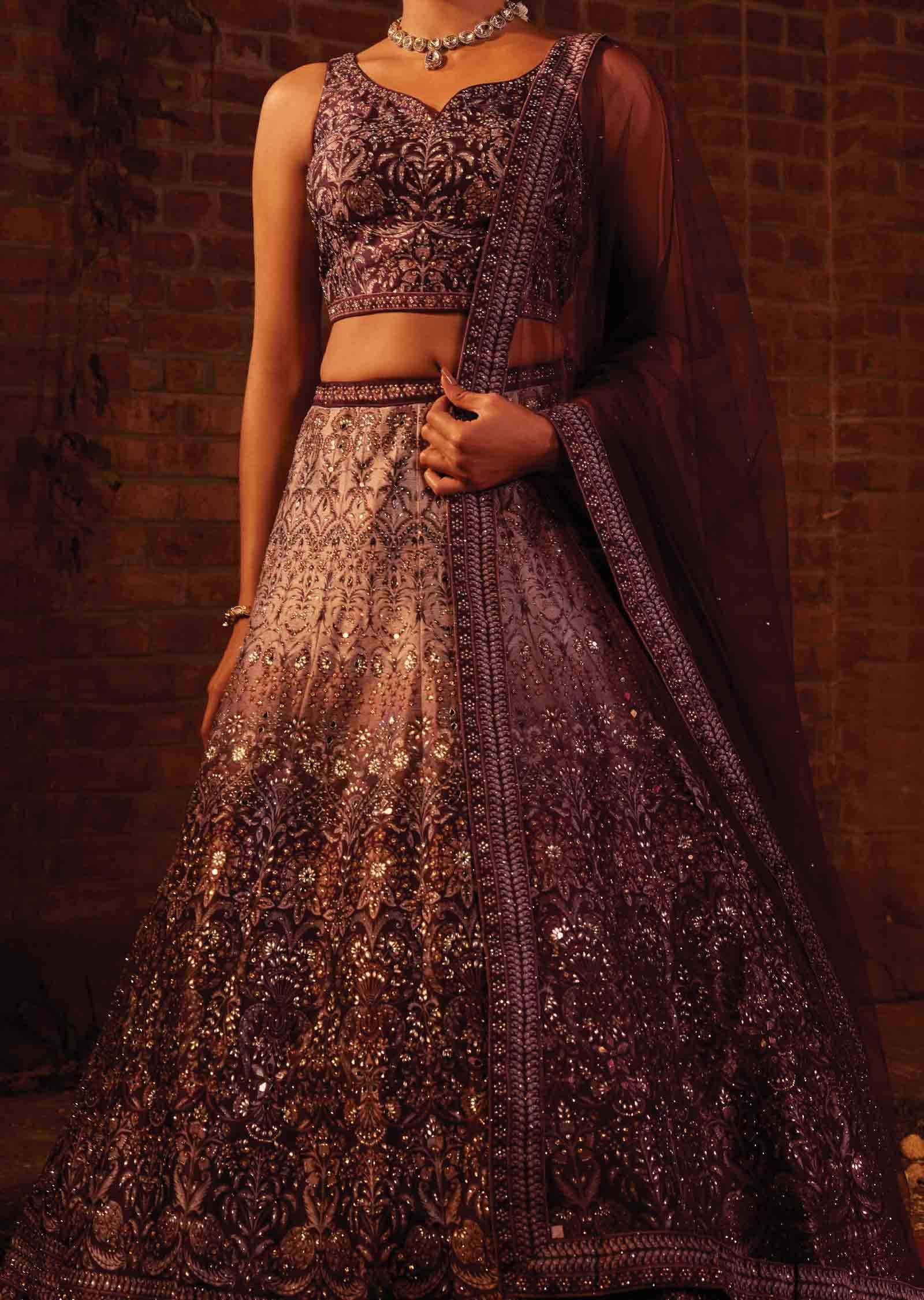 Wine Silk Printed lehenga