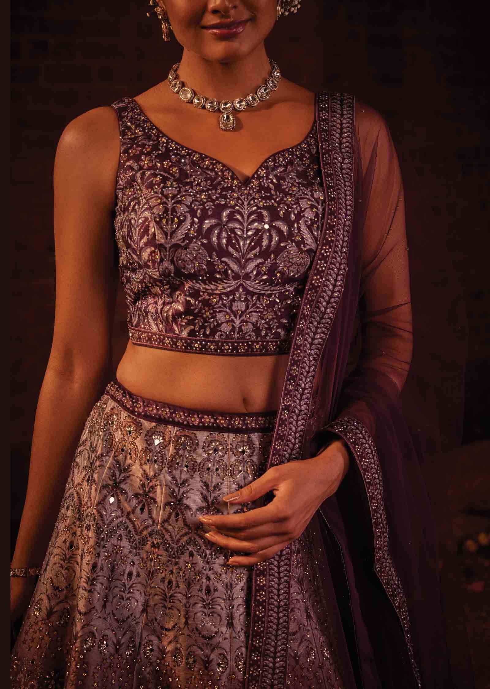 Wine Silk Printed lehenga